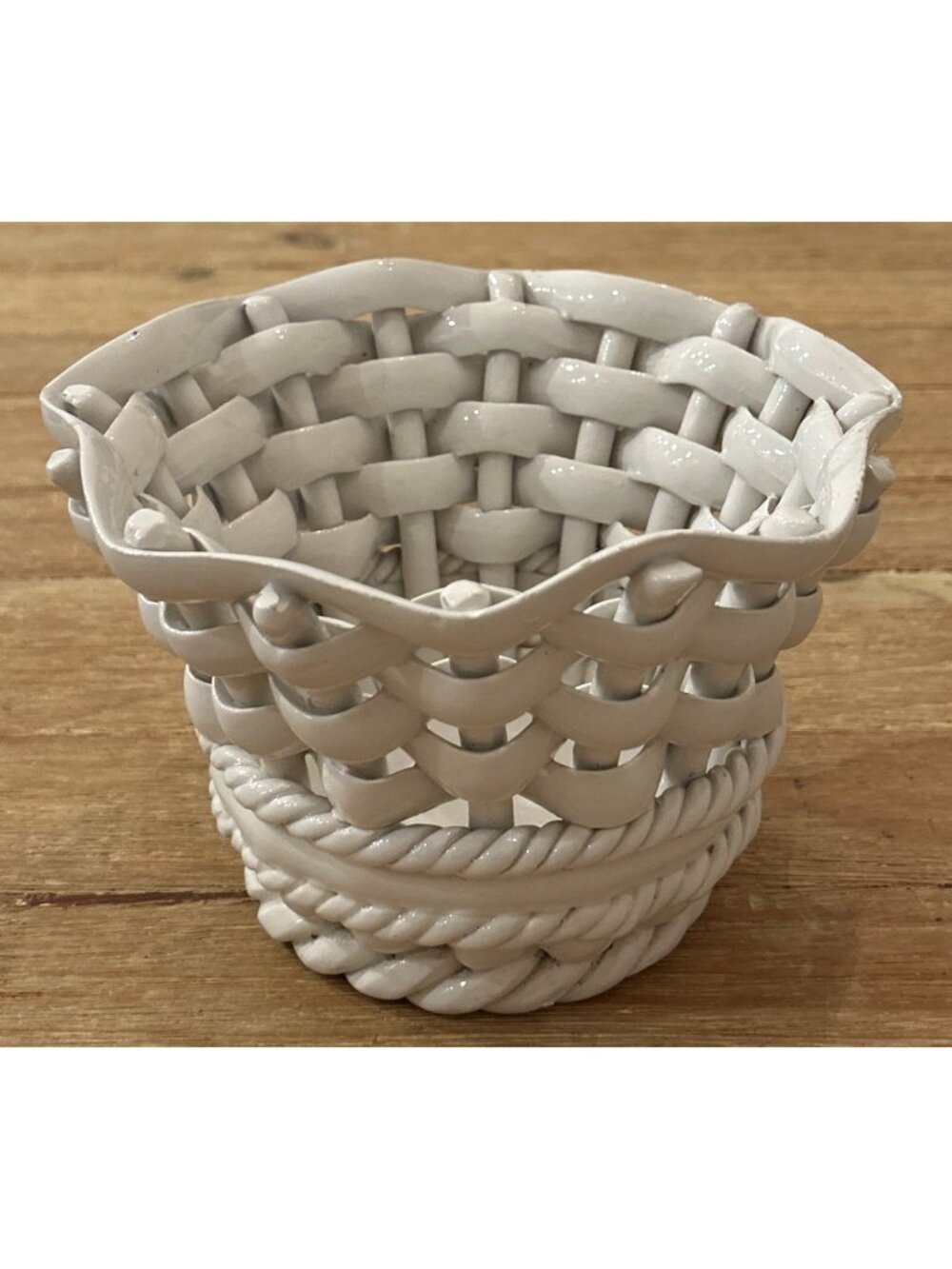 Ceramic Woven Rope Planter Cache Pot Lattice Basket Made in Italy Vintage